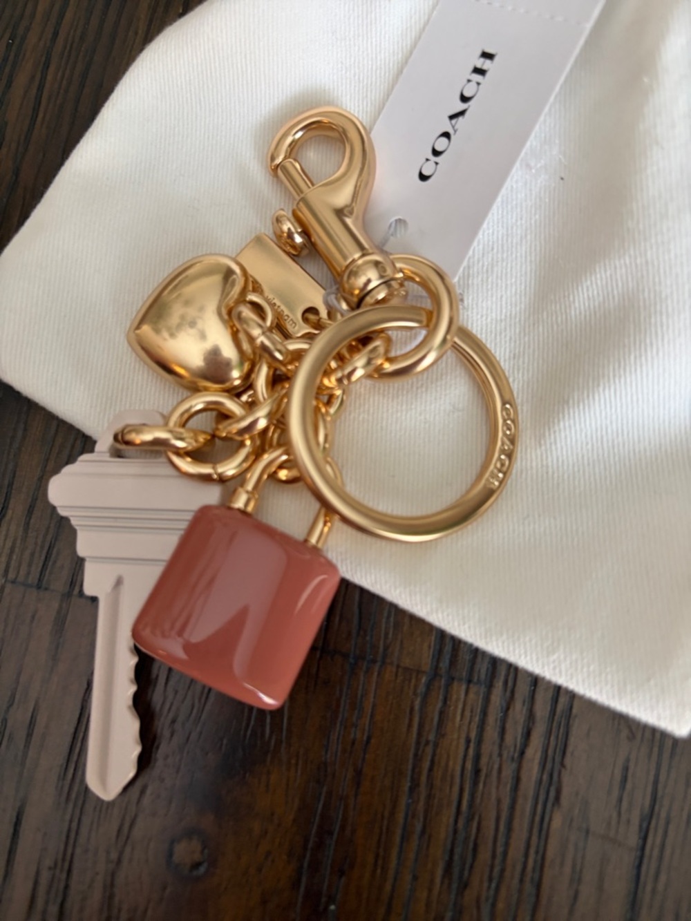 Coach Gold-tone Key Charm with Pink Enamel & Rainbow Heart Accents W/Dust Bag - Picture 3 of 3